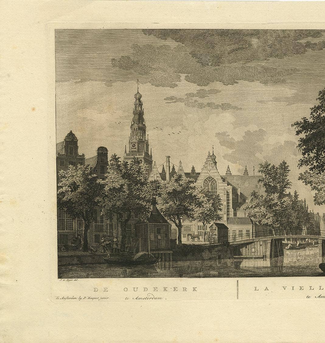 Antique Print of the 'Oudekerk' Church in Amsterdam by P. Van Liender, 1760