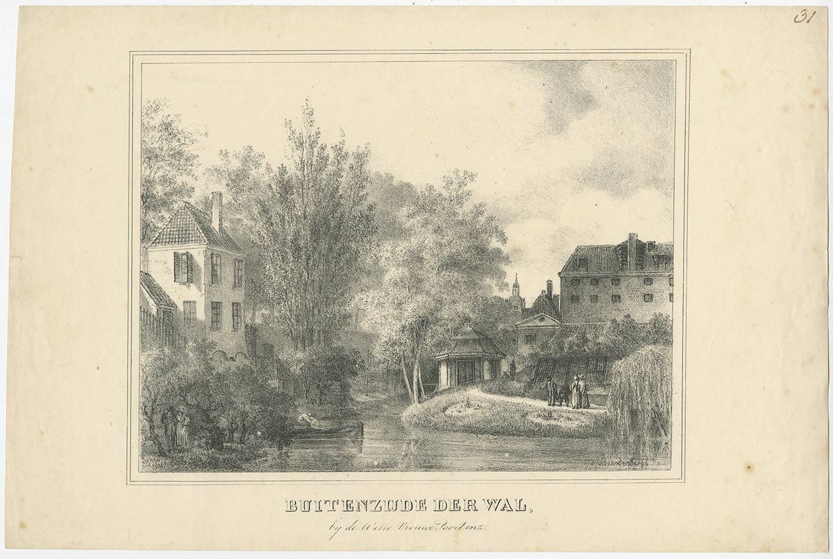 Antique Print of the Outer City Wall of Utrecht City in the Netherlands, c 1830