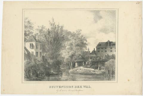 Antique Print of the Outer City Wall of Utrecht City in the Netherlands, c 1830