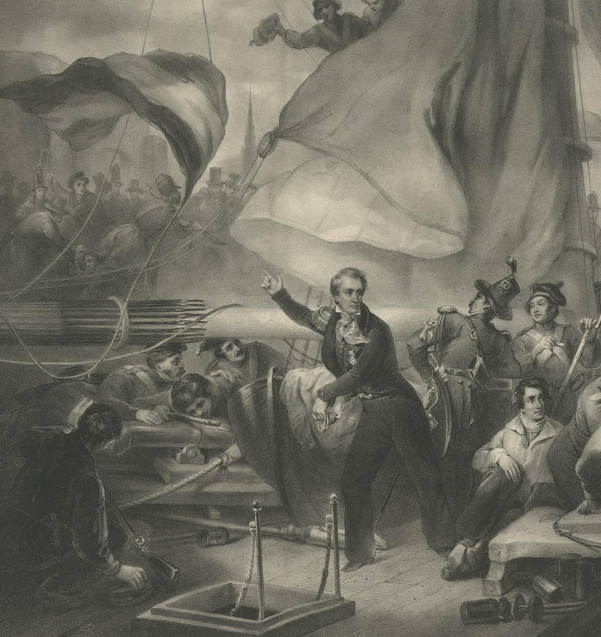 Antique Print of the Overrun of Jan Van Speijk's Gunboat by Madou 'circa 1831'