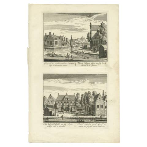Antique Print of the 'Overtoom' and Leiden by Rademaker, 1730