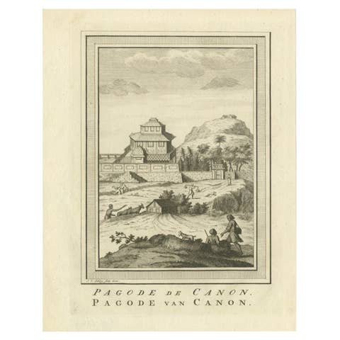 Antique Print of the Pagoda of Kannon by Van Schley, 1758