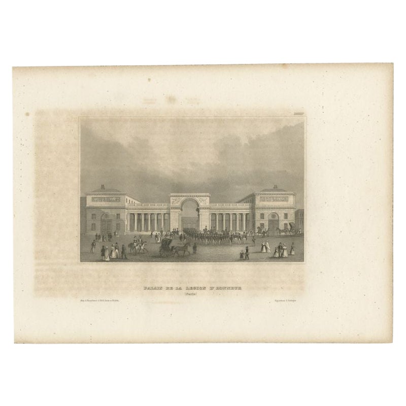 Gravure ancienne du Palais de la Légion d'Honneur, Paris, France, 1844