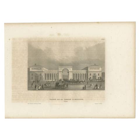 Antique Print of the Palais de la Légion d'Honneur, Paris, France, 1844