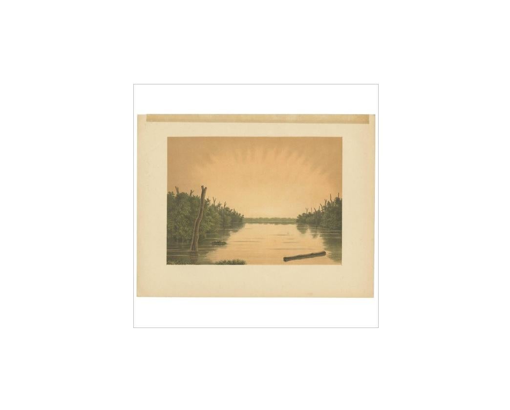 Antique Print of the Paminger Lakes 'Borneo' by M.T.H. Perelaer, 1888 In Good Condition For Sale In Langweer, NL