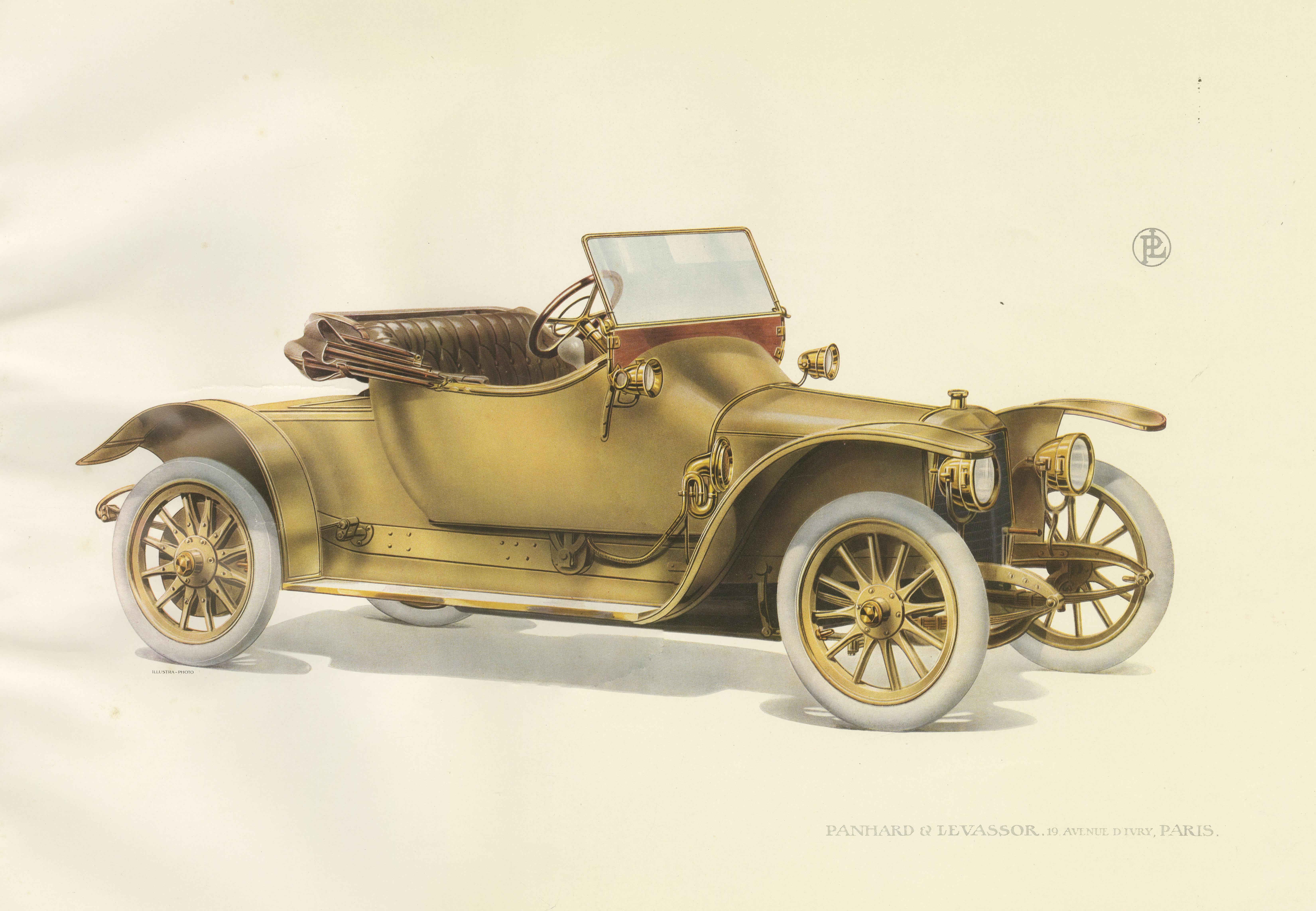 Impression ancienne originale du Panhard et Levassor Deux Bauqets Car, 1914 Bon état - En vente à Langweer, NL