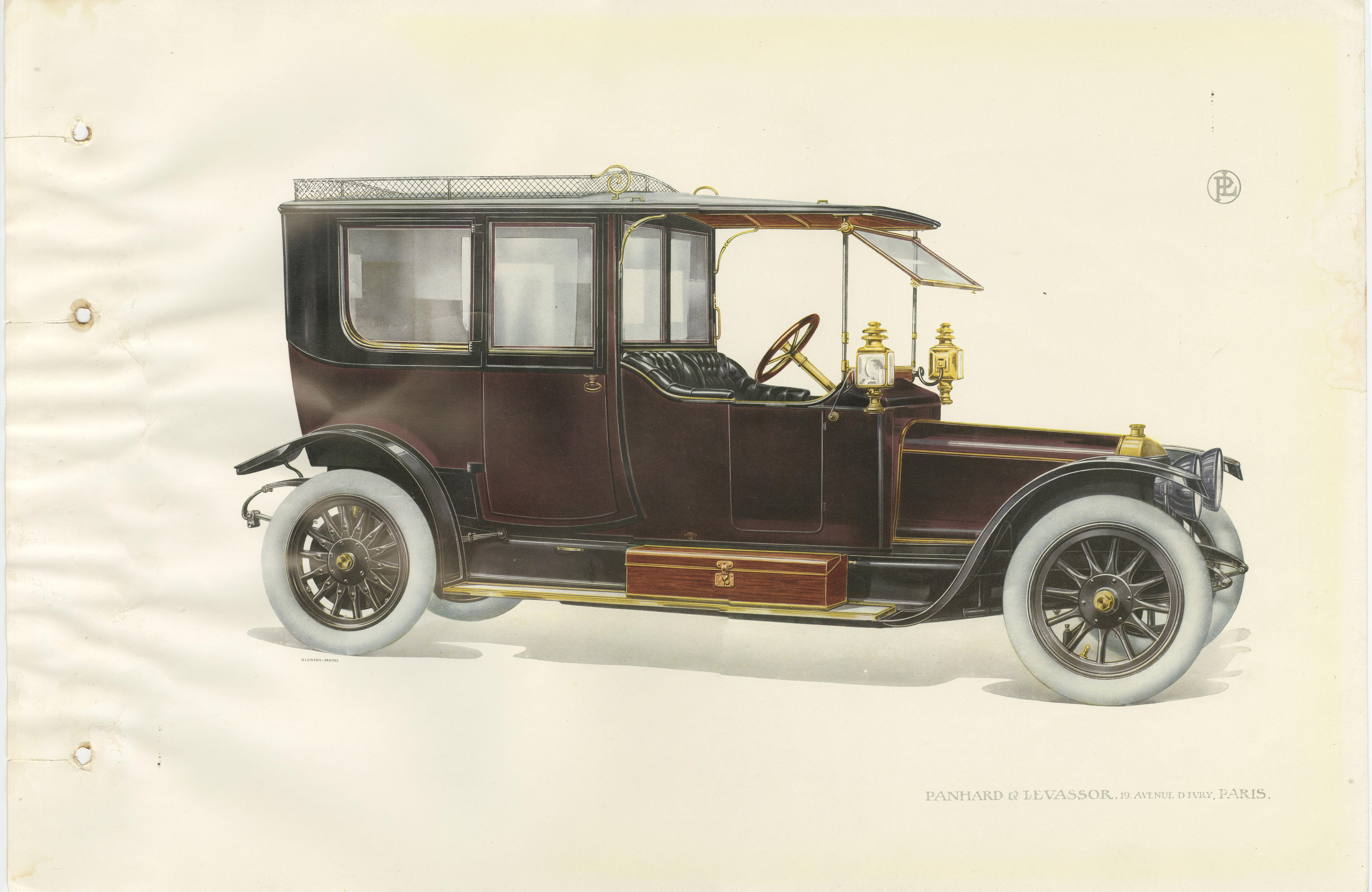 Antique print of a Panhard et Levassor limousine car. This print originates from a rare catalog of the exclusive French brand Panhard & Levassor from 1914.

Panhard was a French motor vehicle manufacturer that began as one of the first makers of