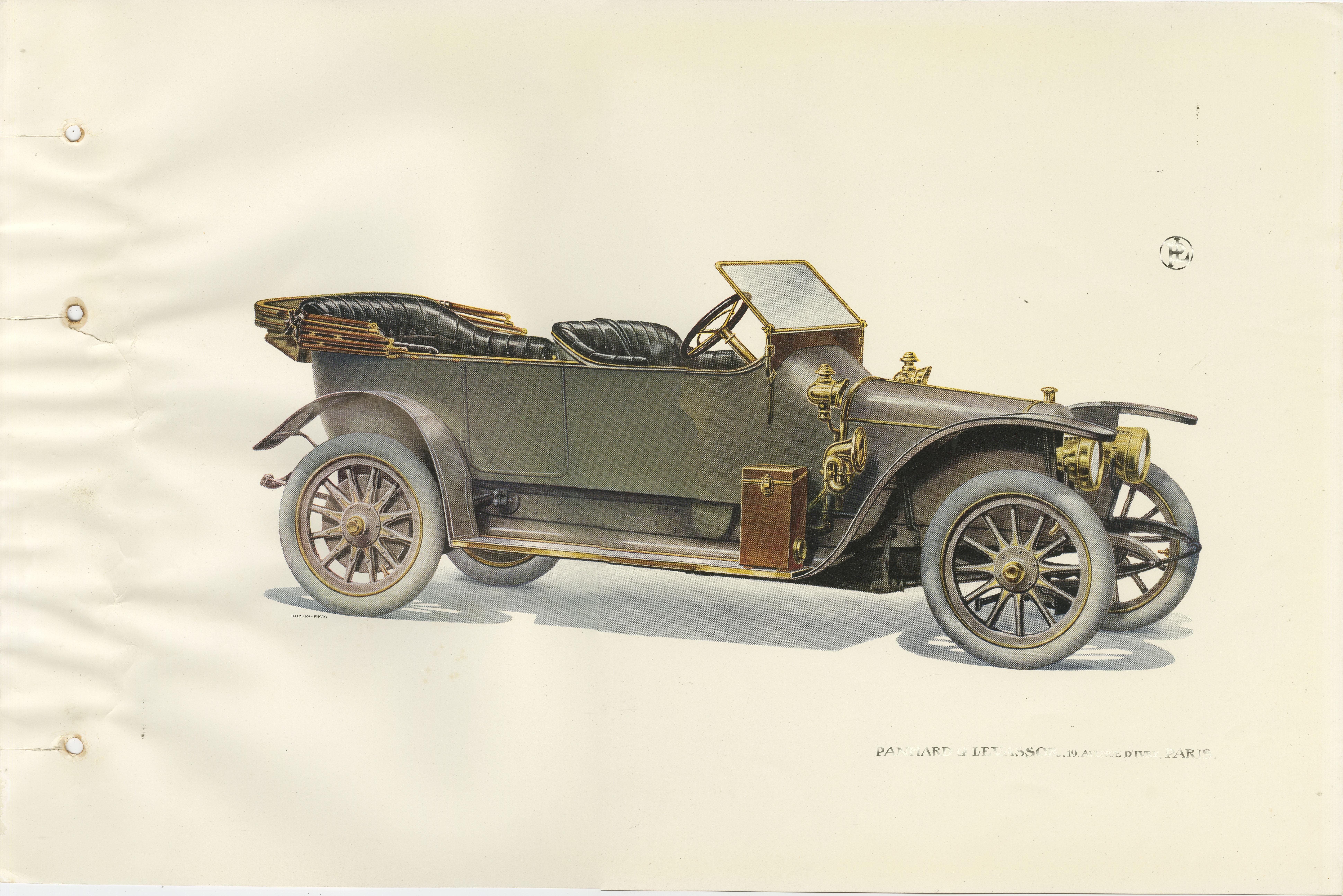 Antique print of a Panhard et Levassor torpedo car. This print originates from a rare catalog of the exclusive French brand Panhard & Levassor from 1914.

Panhard was a French motor vehicle manufacturer that began as one of the first makers of