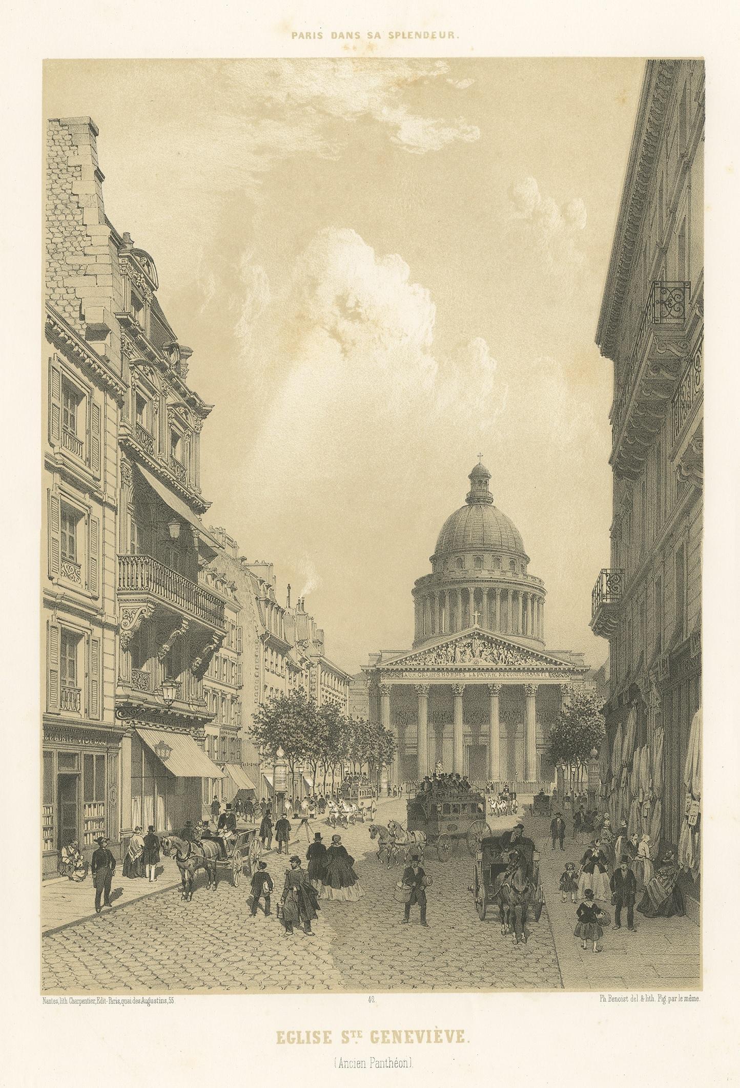 Antique Print of the Panthéon by Benoist, '1861' In Good Condition For Sale In Langweer, NL
