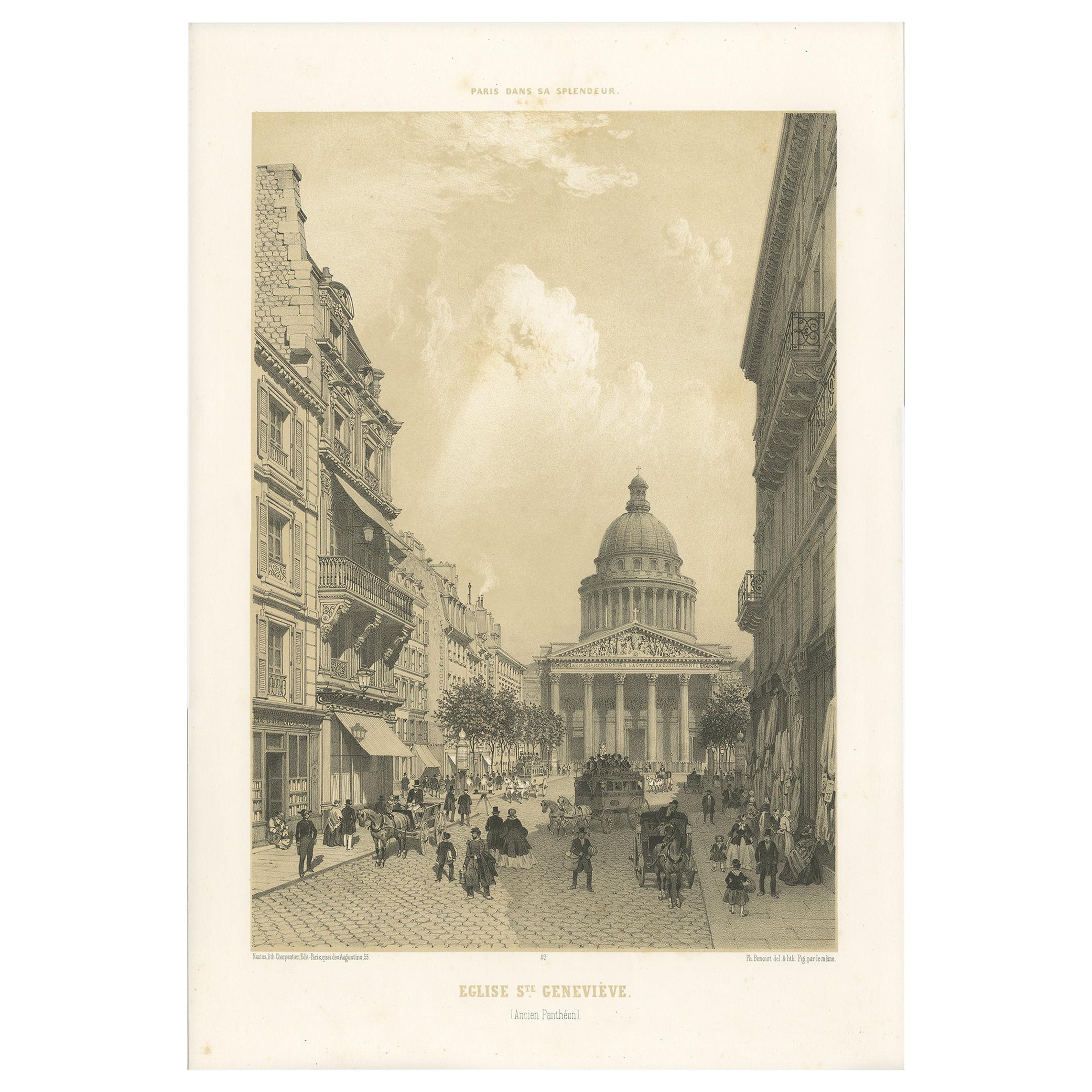 Antique Print of the Panthéon by Benoist, '1861' For Sale