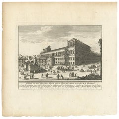 Grabado antiguo del Palacio Papal en la colina del Quirinal Monte Cavallo