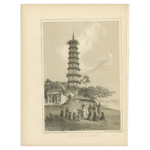 Antique Print of the Pazhou Pagoda in China, 1856