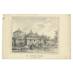 Grabado antiguo del "Plompetoren" de Utrecht por Houtman, c.1830
