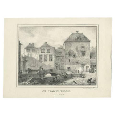 Antique Print of the 'Plompetoren' in Utrecht by Houtman, c.1830