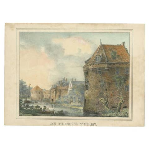 Antique Print of the 'Plompetoren' in Utrecht by Houtman, c.1830