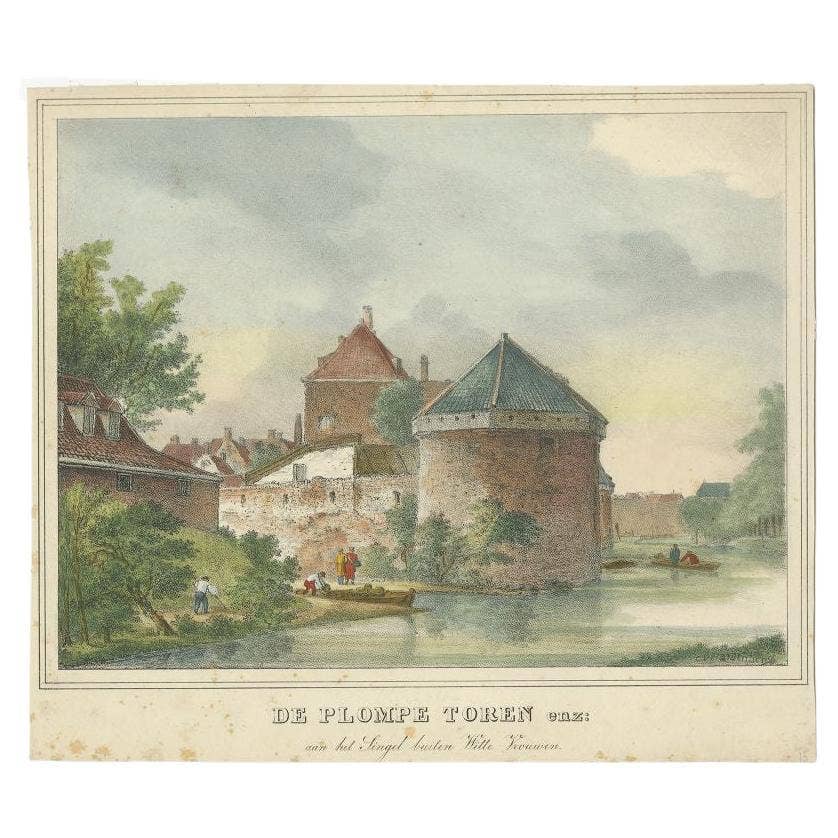 Antique Print of the 'Plompetoren' in Utrecht by Houtman, c.1830