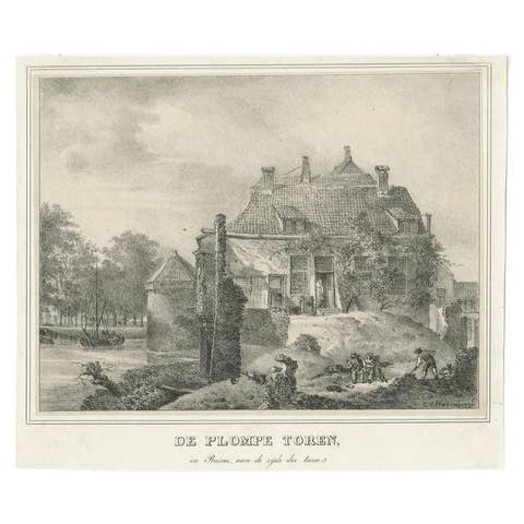 Antique Print of the 'Plompetoren' in Utrecht by Houtman, c.1830