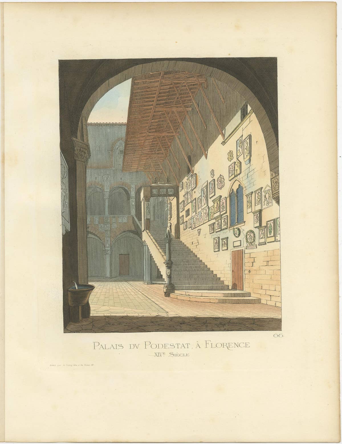 Antique Print of the Podestat Palace in Florence, Italy, by Bonnard, 1860