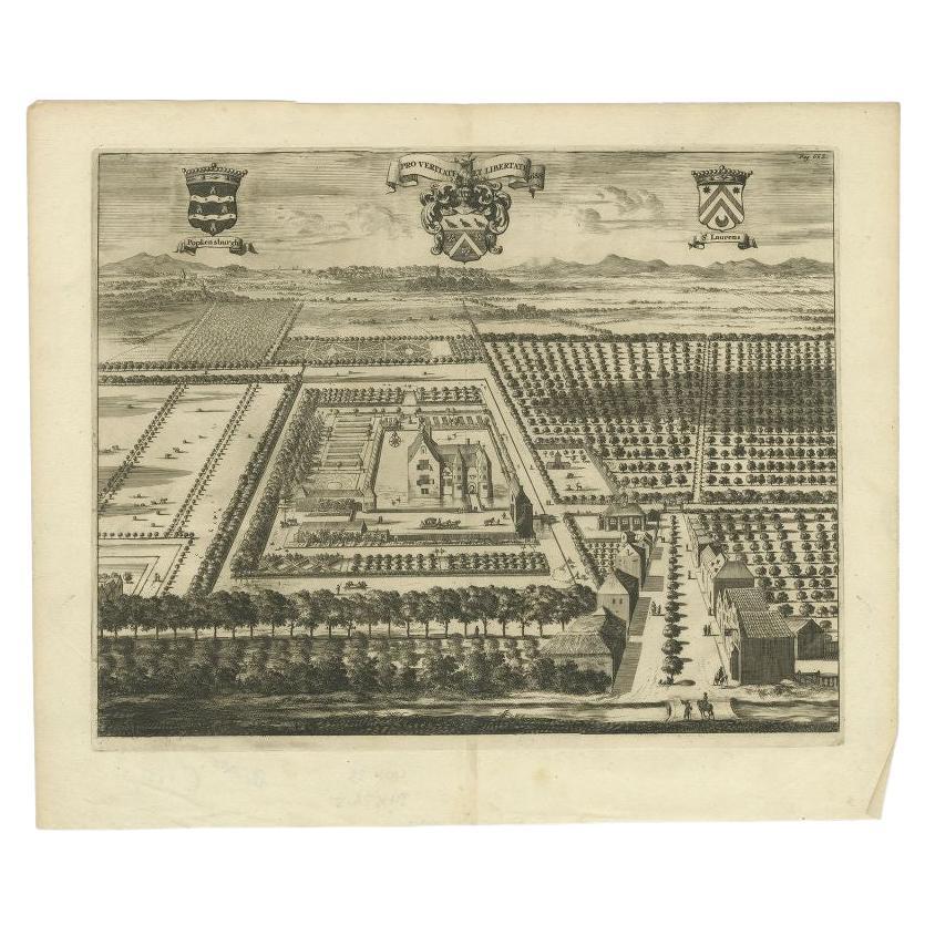 Antique Print of the Popkensburg Estate by Smallegange, 1696 For Sale