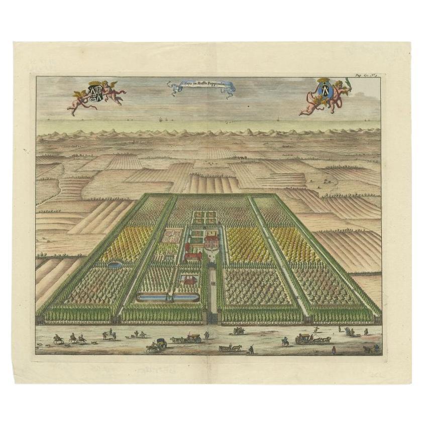 Antique Print of the Poppendam Estate, North of Amsterdam, The Netherlands, 1696
