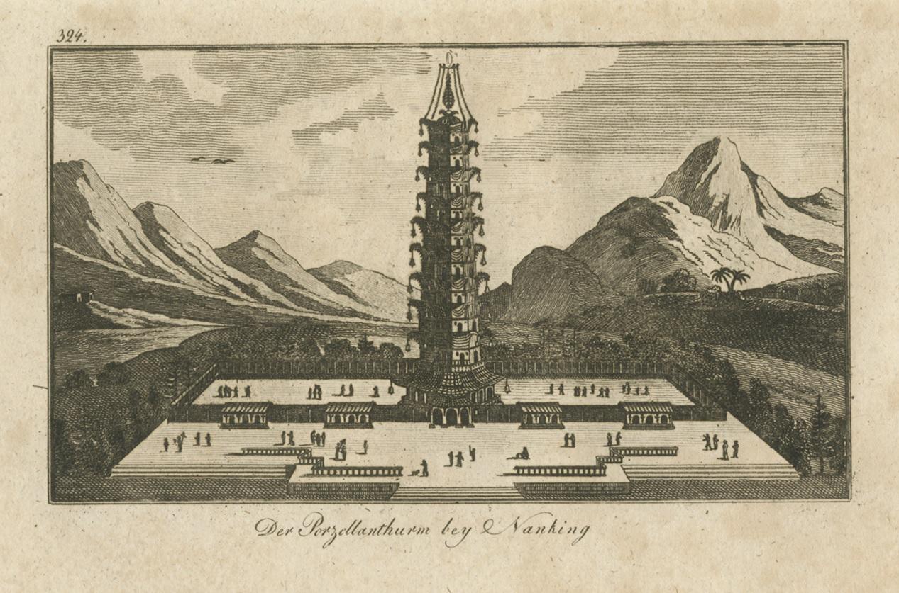 Antiker Druck des Porzellanturms von Nanjing, um 1840 (19. Jahrhundert) im Angebot