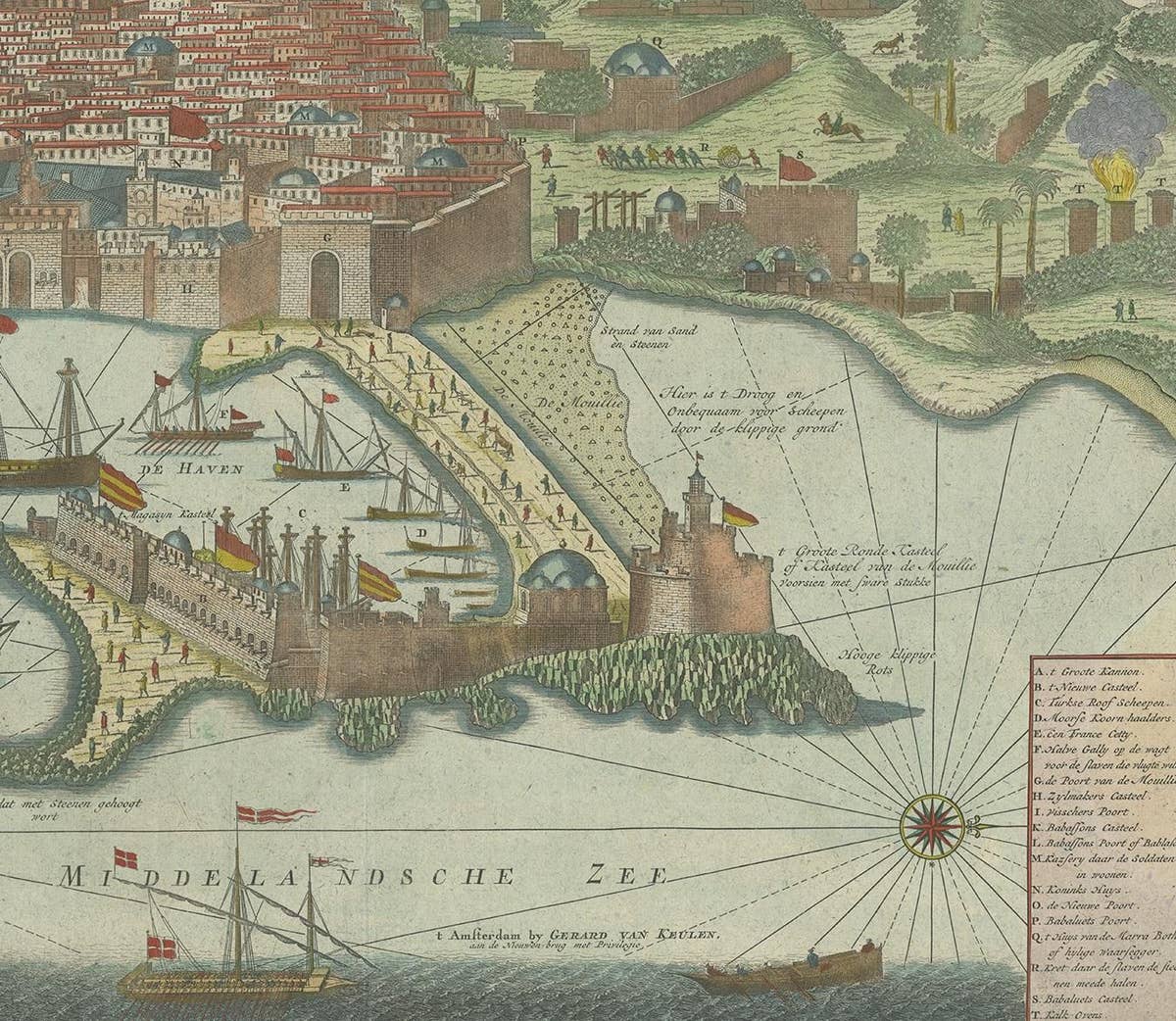 Antique Print of the Port and City of Algiers by Van Keulen, circa 1720