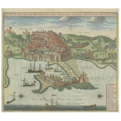 Antique Print of the Port and City of Algiers by Van Keulen, circa 1720