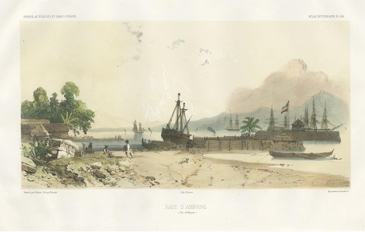 Antiker Druck des Hafens von Ambon von D'Urville, um 1850 im Zustand „Gut“ im Angebot in Langweer, NL