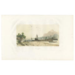 Antiker Druck des Hafens von Ambon von D'Urville, um 1850