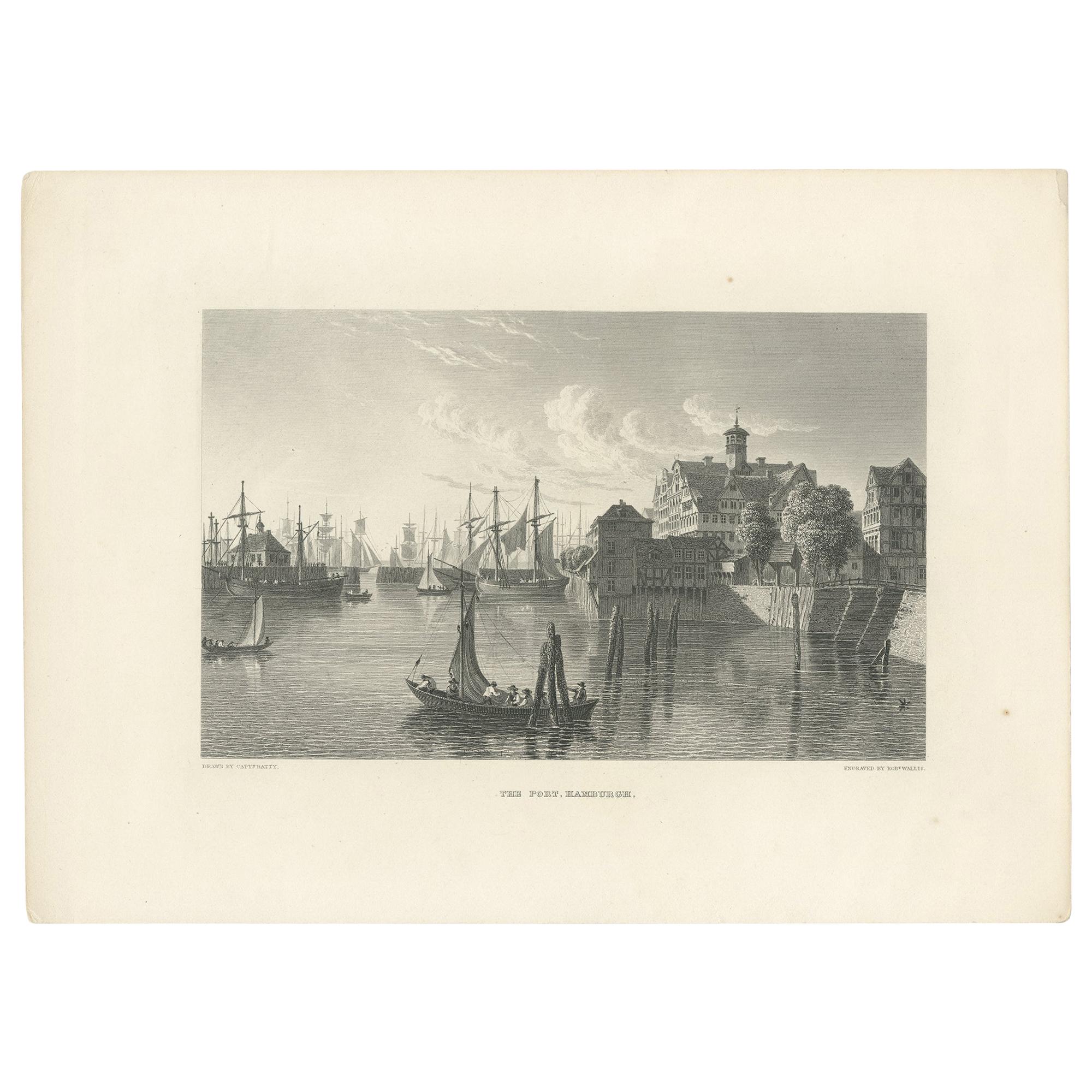 Antique Print of the Port of Hamburg by Wallis, 'c.1880' For Sale