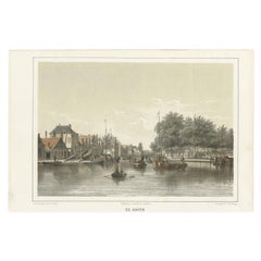 Antique Print of the Port of Leiden by Montagne, 1859
