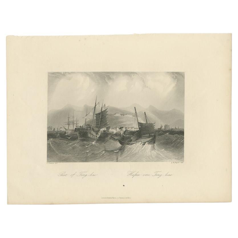 Antique Print of the Port of Ting Hai in China, c.1850