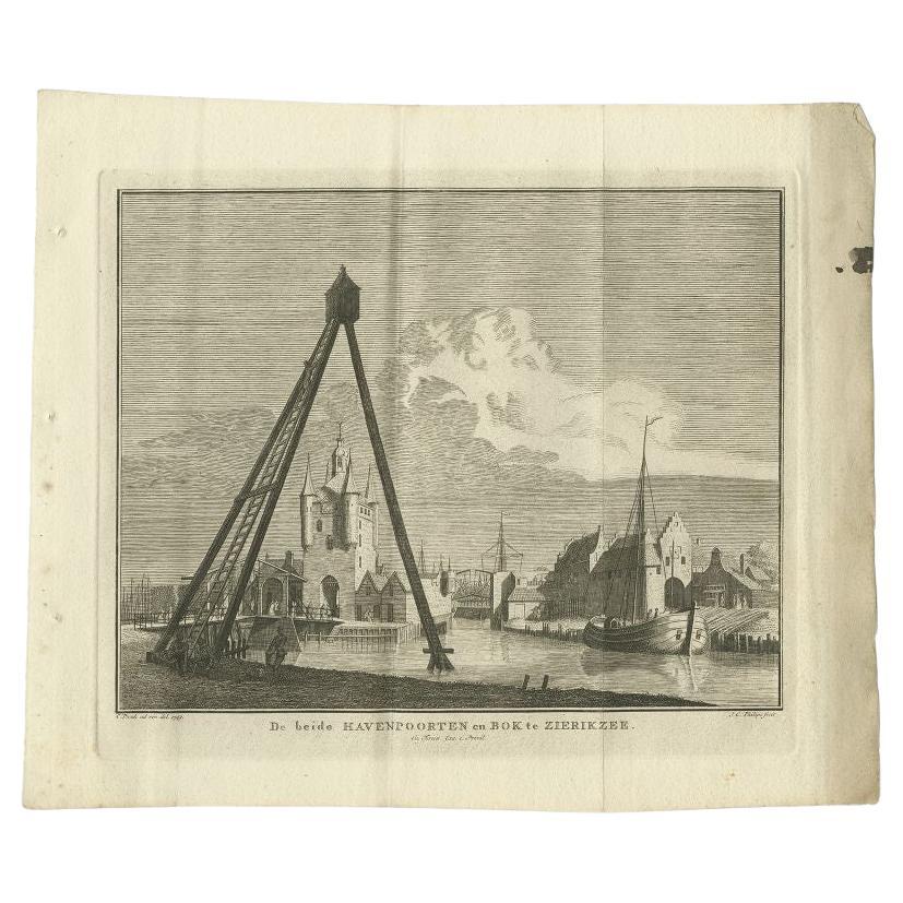 Antique Print of the Port of Zierikzee, Holland, by Tirion, 1751 For Sale