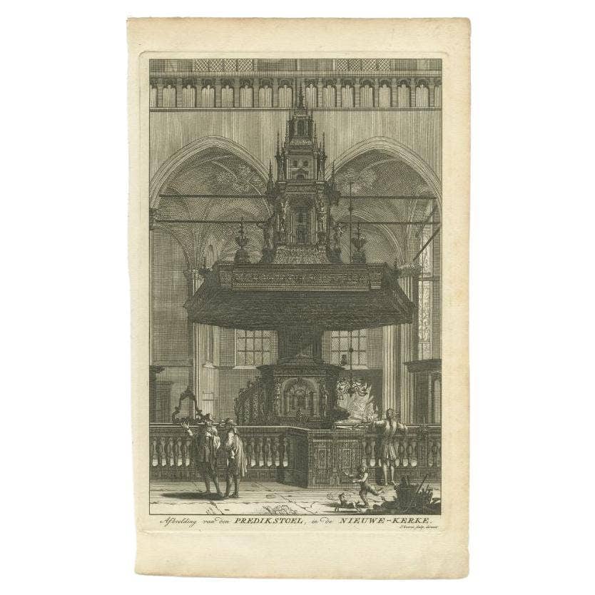 Antique Print of the Preacher's Pulpit by Goeree, 1765