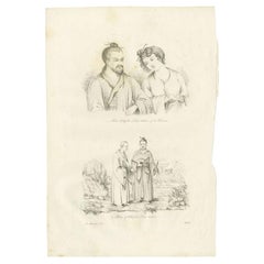Antique Print of the Priest and Chief of Liu-Tcheou by Dumont d'Urville, 1834