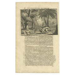 Antique Print of the Princess Taken by a Lion by Valentijn, 1726