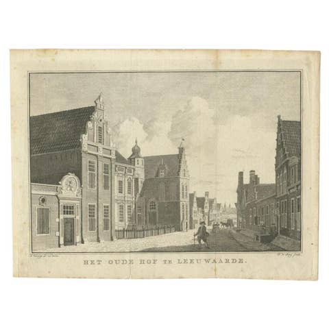 Antique Print of the 'Princessehof' in Leeuwarden by De Jong, c.1785