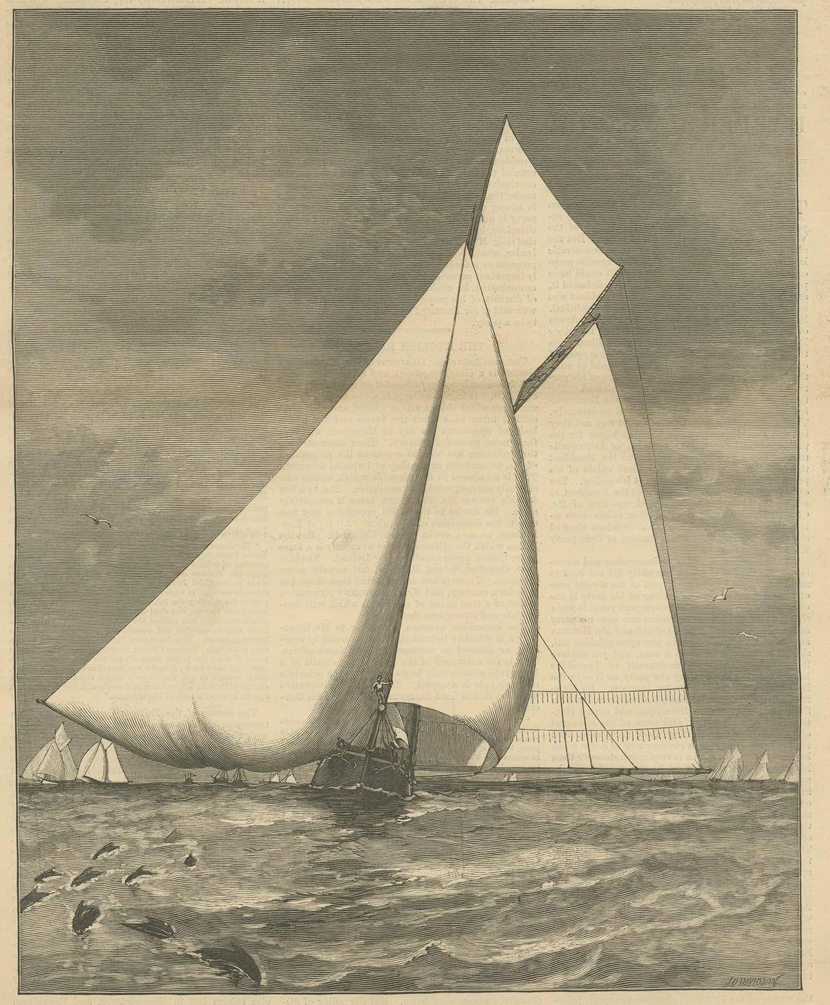 Antique Print of the 'Priscilla' Winning the Atlantic Club Regatta, 1886