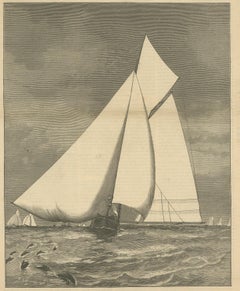 Antique Print of the 'Priscilla' Winning the Atlantic Club Regatta, 1886