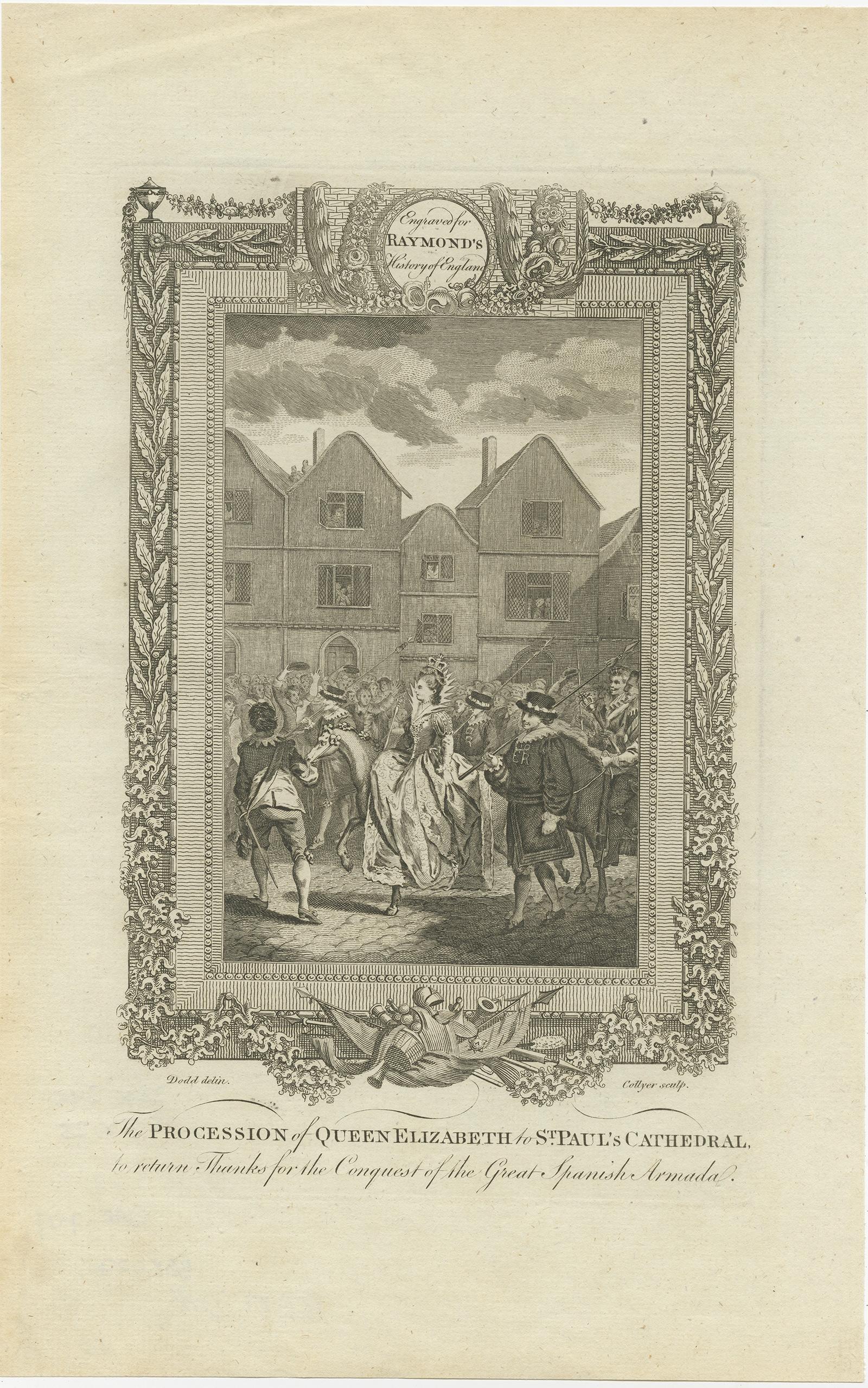 Paper Antique Print of the Procession of Queen Elizabeth by Raymond, C.1787 For Sale