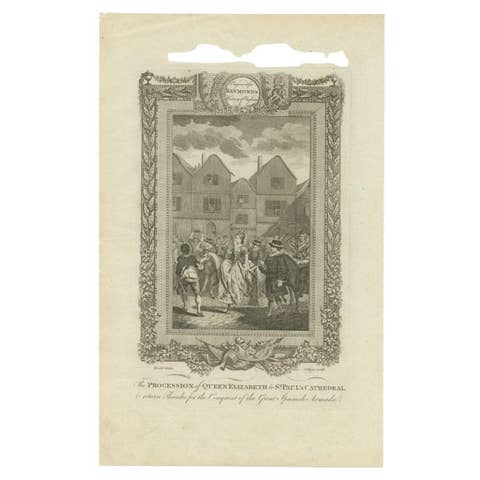 Antique Print of the Procession of Queen Elizabeth by Raymond, C.1787