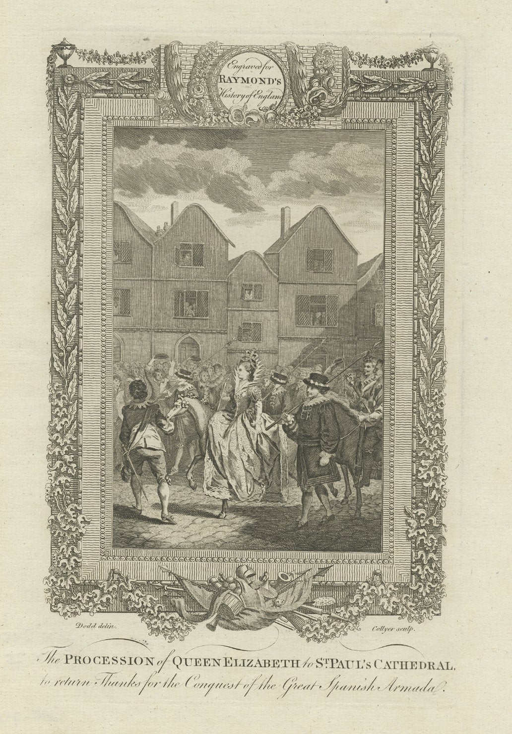 Antique Print of the Procession of Queen Elizabeth by Raymond, C.1787 For Sale