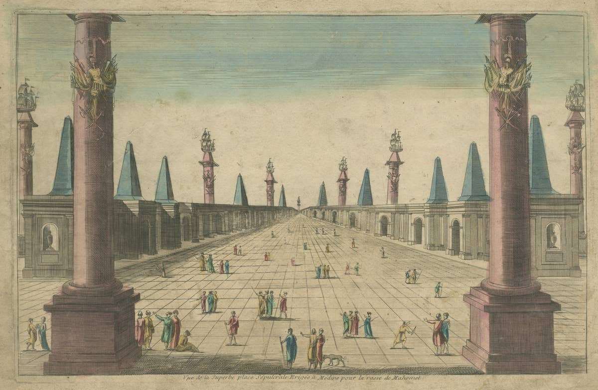 Antique Print of the Prophet's Mosque or Al-Masjid an-Nabawī in Medina
