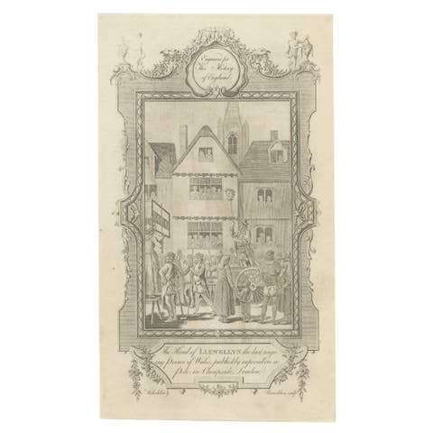 Antique Print of the Publicly Exposed Head of Llywelyn by Russel '1781'