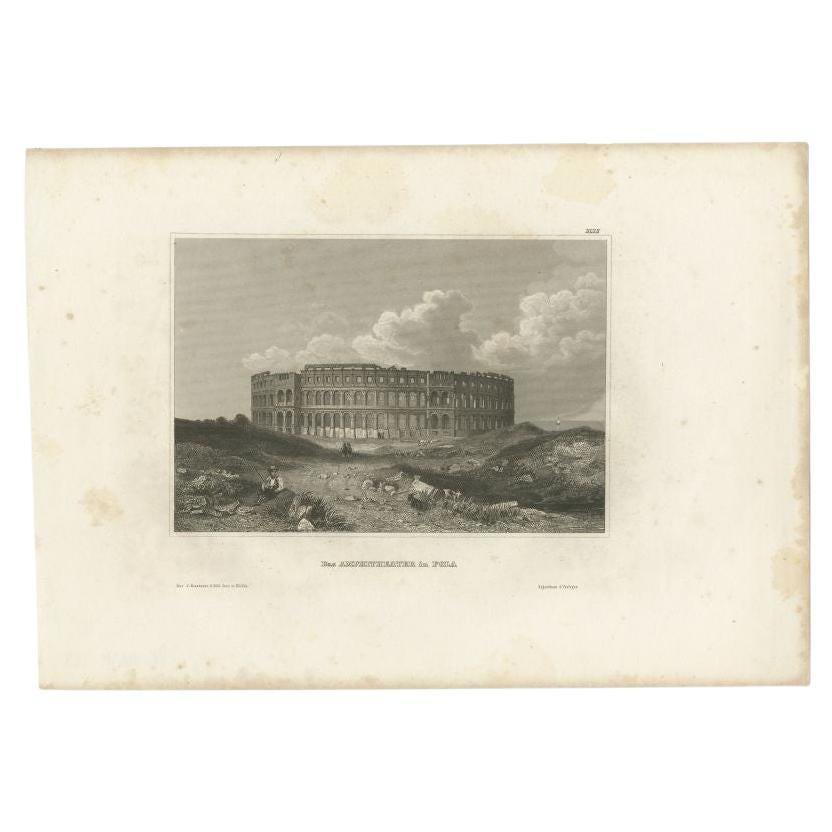 Antique Print of the Pula Arena by Meyer, 1847 For Sale