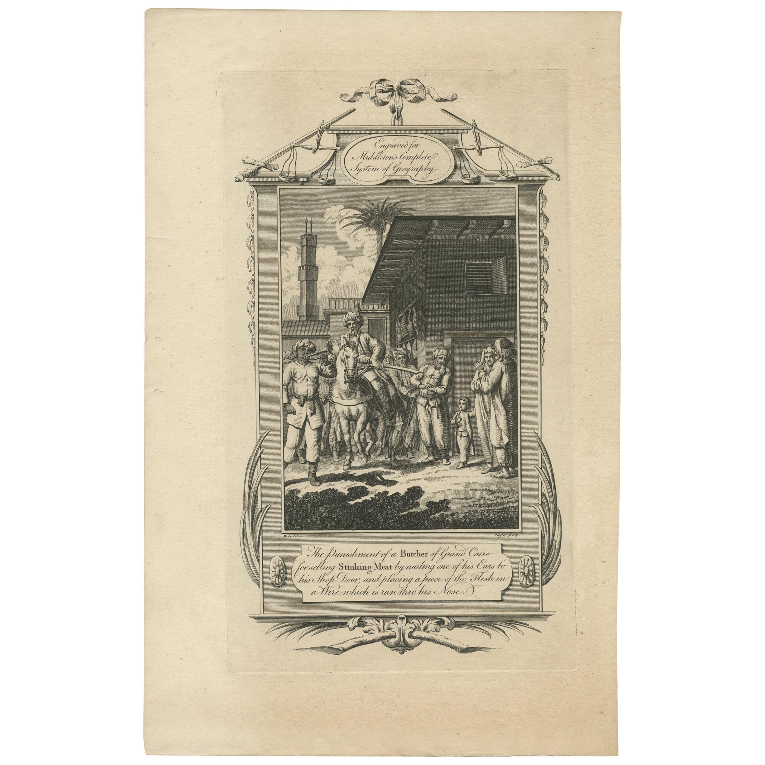 Antique Print of the Punishment of a Butcher by Middleton 'c.1778' For Sale