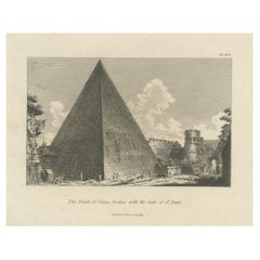 Antique Print of the Pyramid of Cestius in Rome, Italy, 1814