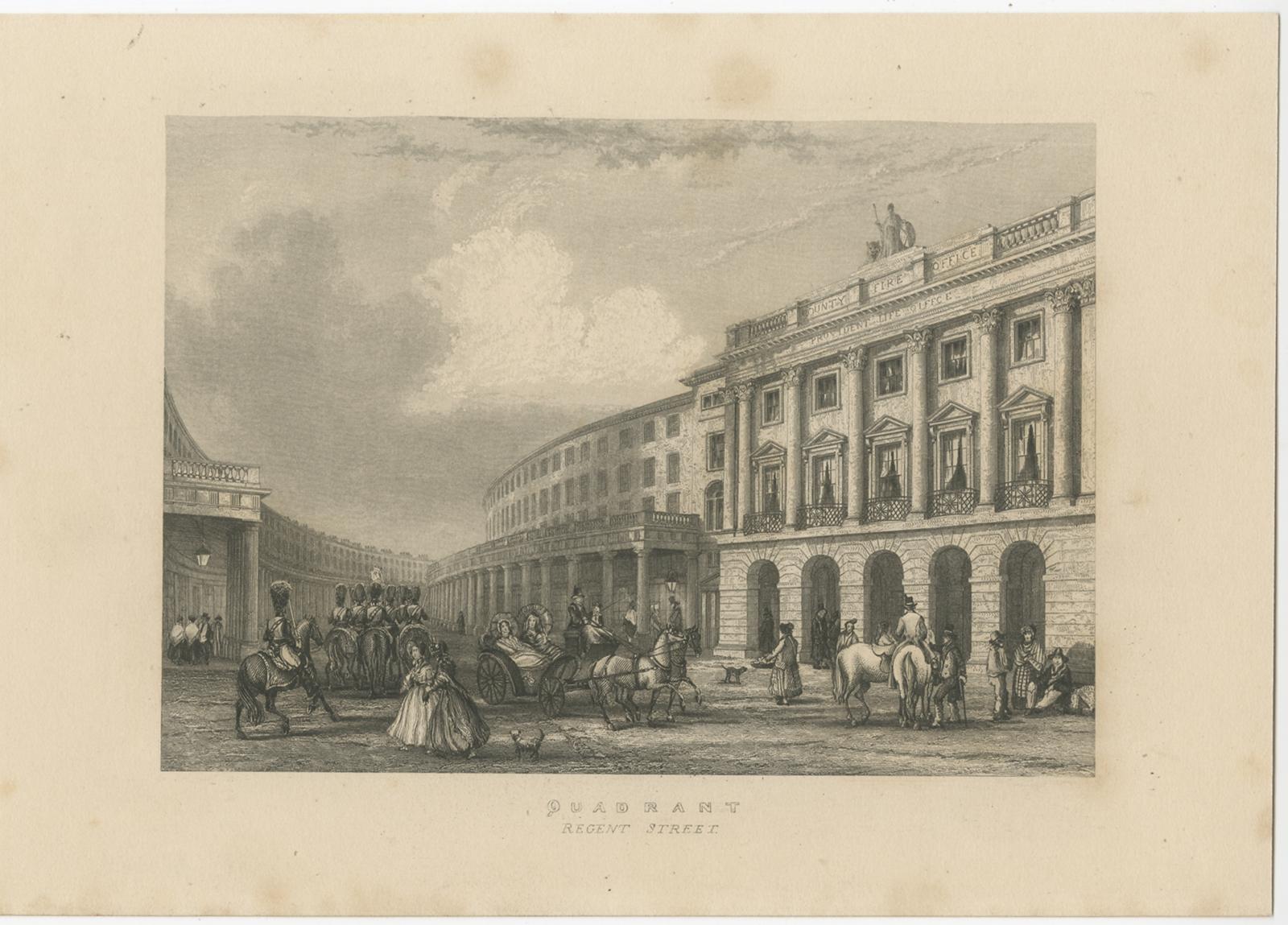 Paper Antique Print of the Quadrant of Regent Street, London, c.1840