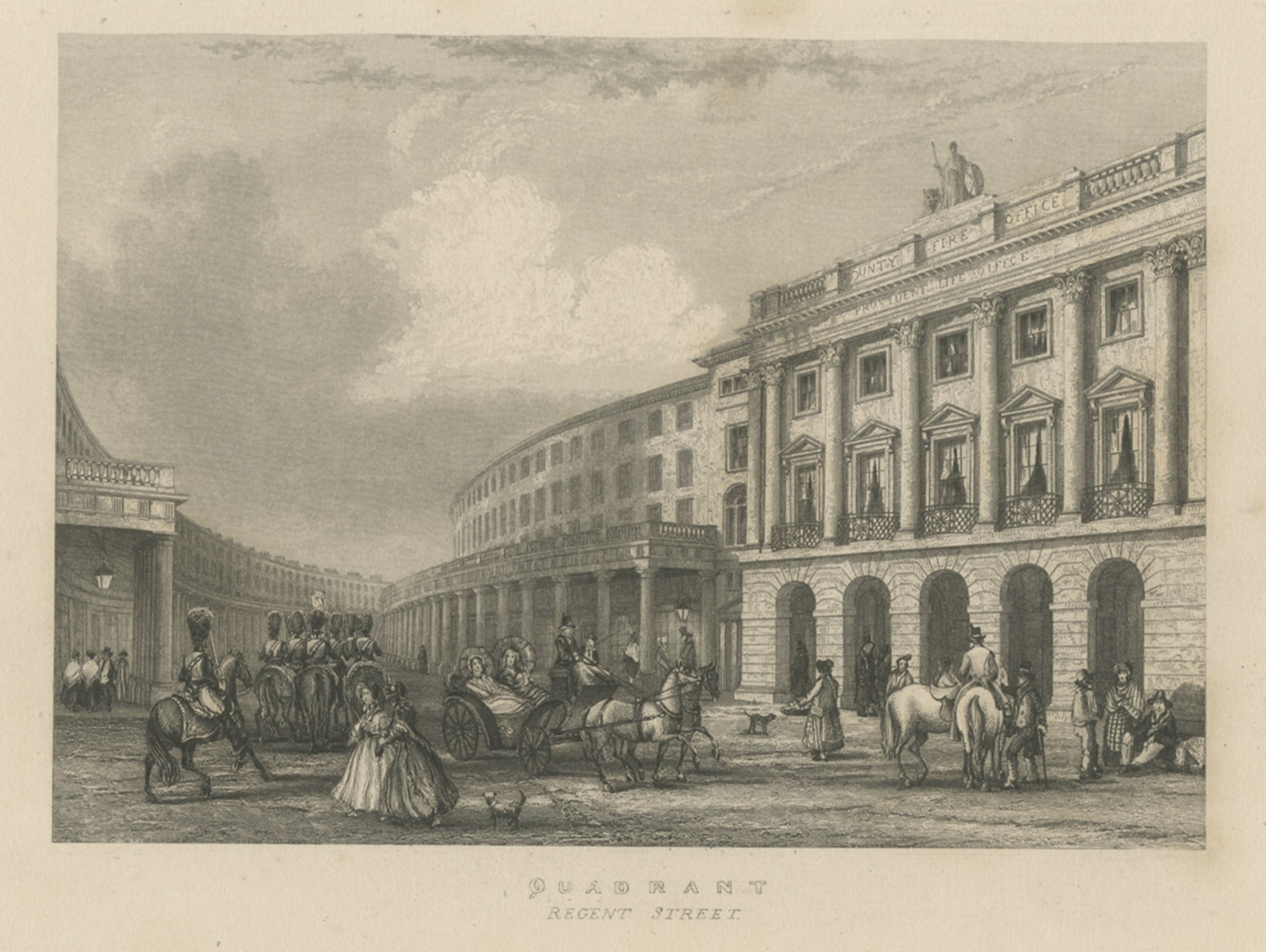 Antique Print of the Quadrant of Regent Street, London, c.1840
