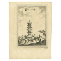 Antique Print of the Quangguamiau Pagoda by Chedel, 1748